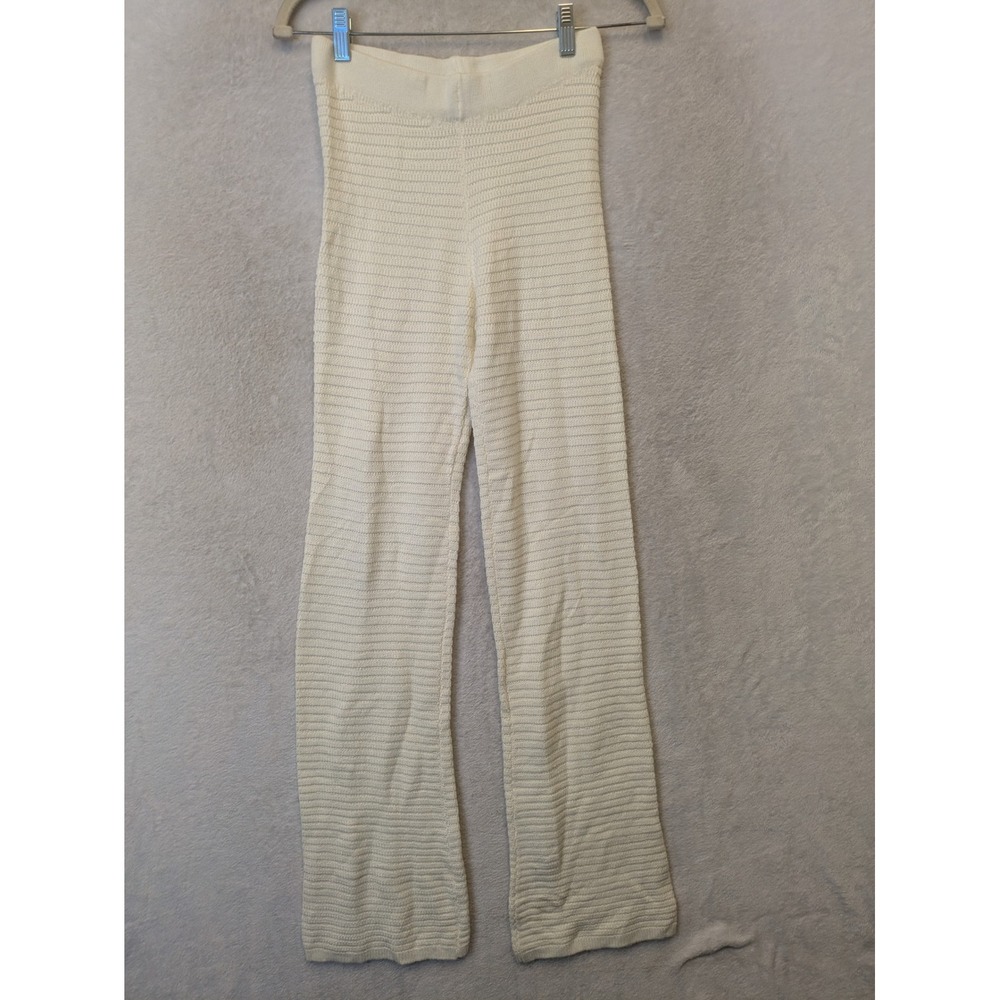 No Comment Knit Pants Women's Size S Cream Ribbed High Rise Flare Leg 18243